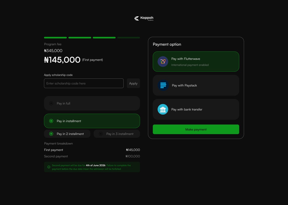 Koppoh Academy learning dashboard